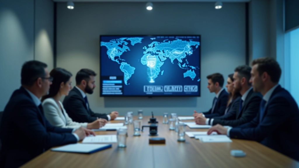 Devlet kurumunun ofisinde dijital güvenlik ve veri koruması konusu hakkında sunulan slide ve grafik görseli